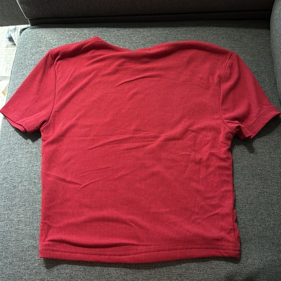 Faded Rose Ribbed Cropped Top Short sleeve top shirt Red Women’s Small - Picture 7 of 7
